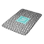 Tapis De Bain Clé Grecque Diagonale Noir Blanc Monogramme Turquo (Angle)