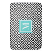 Tapis De Bain Clé Grecque Diagonale Noir Blanc Monogramme Turquo (devant Vertical)