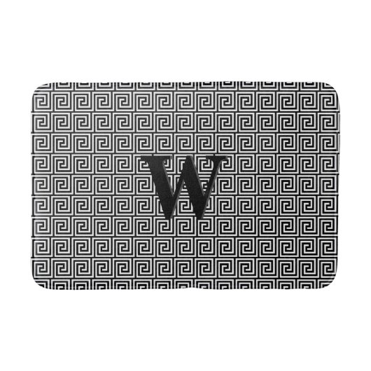 Tapis De Bain Clé grecque, noir et blanc (Devant)