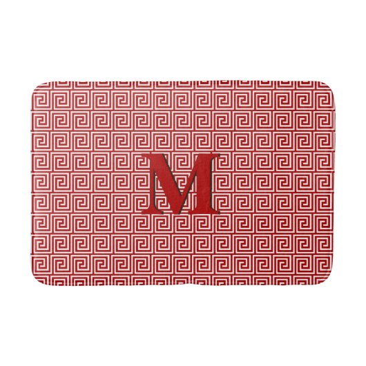 Tapis De Bain Clé grecque, rouge profond et blanc (Devant)