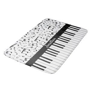 Tapis De Bain Clés de piano et notes de musique de style noir et