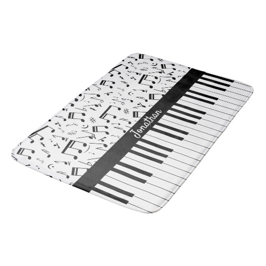 Tapis De Bain Clés de piano et notes de musique de style noir et (Angle)
