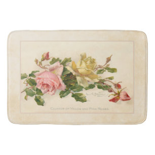 Tapis De Bain Cluster vintage de roses roses roses roses et jaun