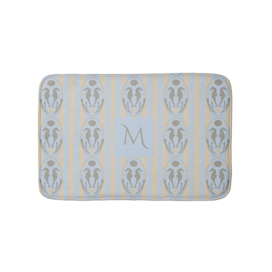 Tapis De Bain Coastal Seahorse Cameo Blue Cream Strip Monogram (Devant)
