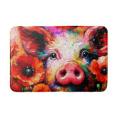 Tapis De Bain Cochon impressionniste dans les fleurs de coquelic (Devant)