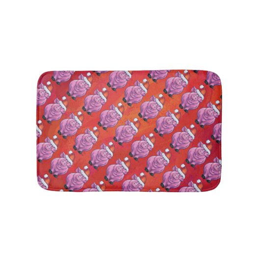 Tapis De Bain Cochon mignon à Santa Hat sur rouge (Devant)