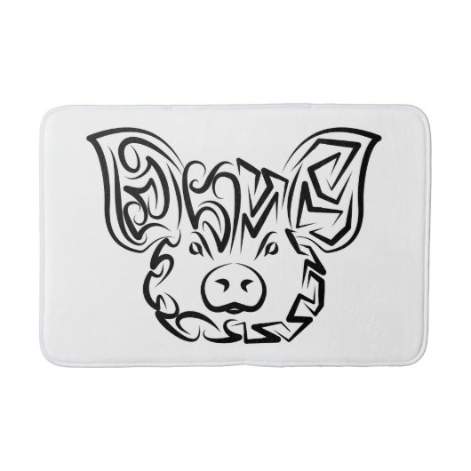 Tapis De Bain Cochon tribal noir et blanc (Devant)