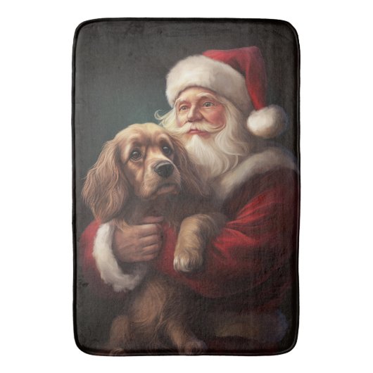 Tapis De Bain Cocker Spaniel avec Noël Festif du Père Noël (devant Vertical)