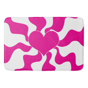 Tapis De Bain Coeur d'amour en Magenta et Blanc