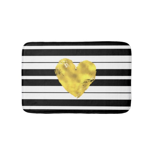 Tapis De Bain Coeur d'or, rayures noires et blanches (Devant)