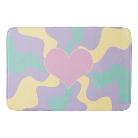 Tapis De Bain Coeur - Pastel rose, jaune, violet et vert (Devant)
