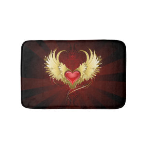 Tapis De Bain Coeur rouge avec ailes d'or