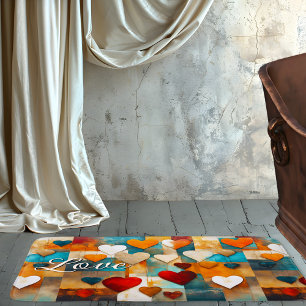 Tapis De Bain Cœurs Abstraits Colorés et Audacieux Art