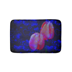 Tapis De Bain Coeurs Bleus Électriques Et Tulipes Roses Art Flor
