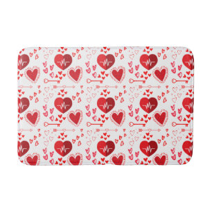 Tapis De Bain Coeurs d'amour rouge et flèche, Heureuse Sainte-Va