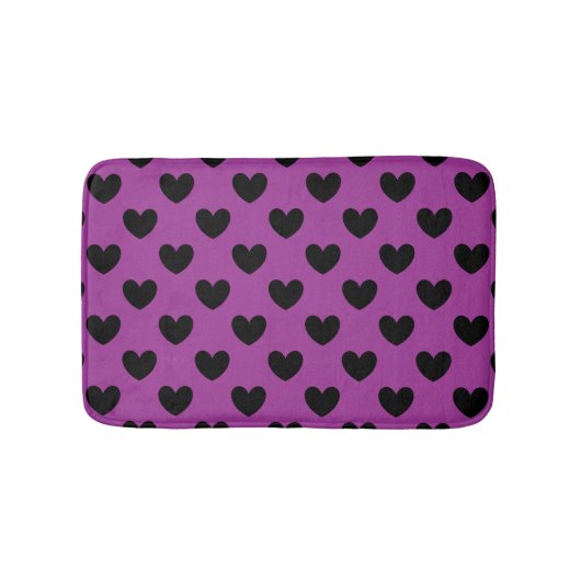 Tapis De Bain Coeurs de polka noir sur violet (Devant)