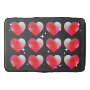 Tapis De Bain Coeurs et étoiles rouges en noir arrière - plan