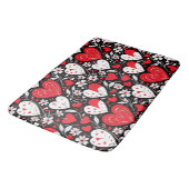 Tapis De Bain Coeurs et fleurs rouges, noirs et blancs (Angle)