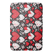Tapis De Bain Coeurs et fleurs rouges, noirs et blancs (devant Vertical)