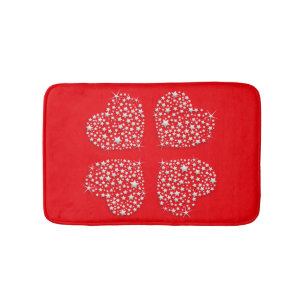 Tapis De Bain Coeurs étoilés en argent sur Arrière - plan rouge