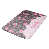 Tapis De Bain Coeurs gris rose blanc et nom fleuri (Angle)