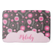 Tapis De Bain Coeurs gris rose blanc et nom fleuri (Devant)