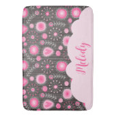 Tapis De Bain Coeurs gris rose blanc et nom fleuri (devant Vertical)
