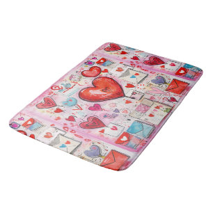 Tapis De Bain Coeurs lunaires et lettres d'amour Motif