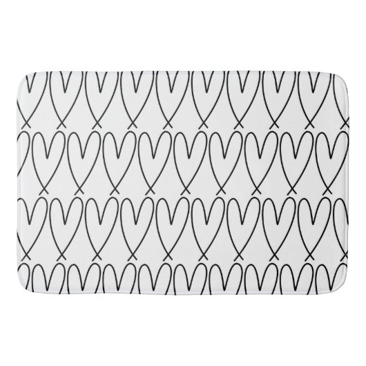 Tapis De Bain Coeurs mignons Whimsical Noir & Blanc (Devant)