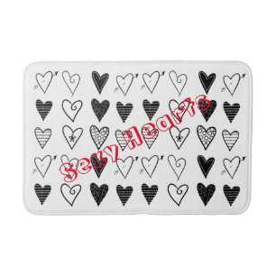 Tapis De Bain Coeurs noir et blanc Salle de bain Mat