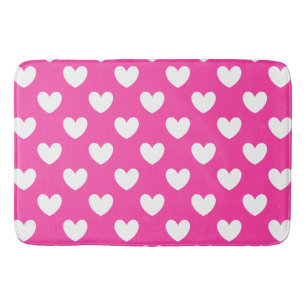 Tapis De Bain Coeurs polka blanc sur rose fuchsia
