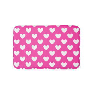 Tapis De Bain Coeurs polka blanc sur rose fuchsia