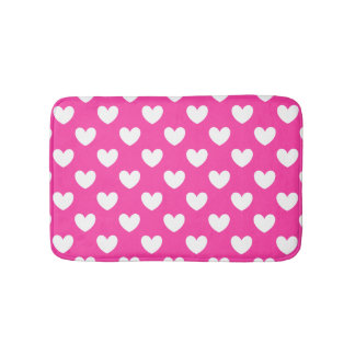 Tapis De Bain Coeurs polka blanc sur rose fuchsia