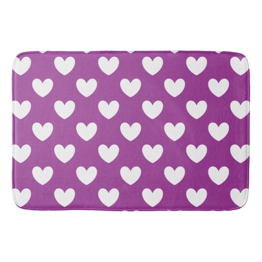 Tapis De Bain Coeurs polka blanc sur violet (Devant)
