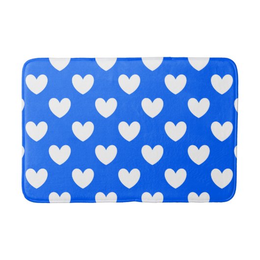 Tapis De Bain Coeurs polka blancs sur bleu (Devant)