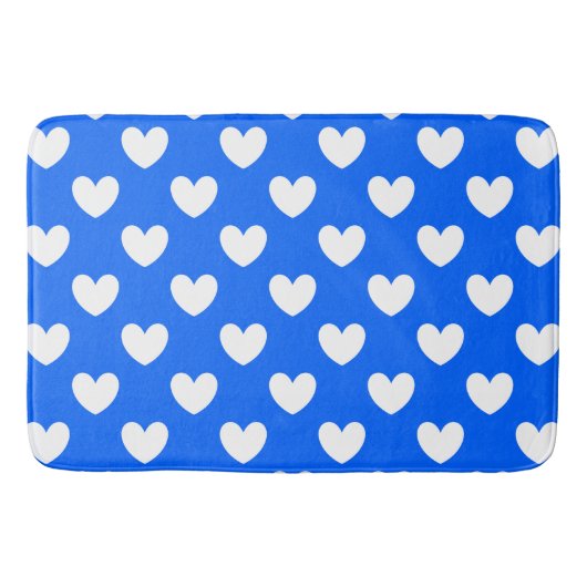 Tapis De Bain Coeurs polka blancs sur bleu (Devant)