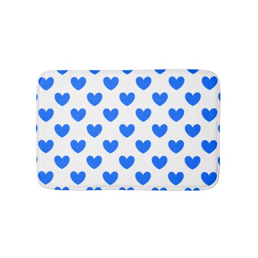 Tapis De Bain Coeurs polka bleu sur blanc (Devant)