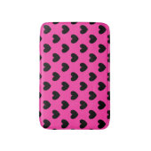 Tapis De Bain Coeurs polka noirs sur rose fuchsia (Devant (Vertical))