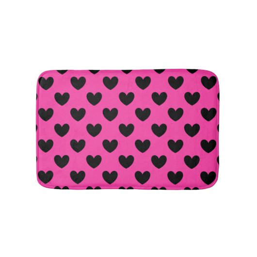 Tapis De Bain Coeurs polka noirs sur rose fuchsia (Devant)