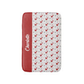 Tapis De Bain Cœurs Rétro Doodle Rouge Noir Monogramme Nom (Devant (Vertical))