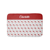 Tapis De Bain Cœurs Rétro Doodle Rouge Noir Monogramme Nom (Devant)