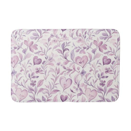 Tapis De Bain Cœurs roses feuilles violettes (Devant)