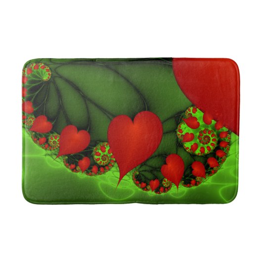 Tapis De Bain Coeurs rouges Lime vert Moderne Art Abstrait fract (Devant)