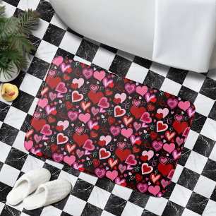Tapis De Bain Cœurs rouges roses noirs Motif d'amour