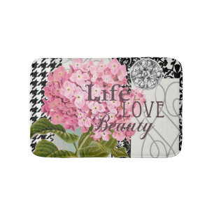 Tapis De Bain Collage d'hydrangea rose chic Art damassé vintage