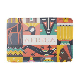 Tapis De Bain Collage symbolique africain d'art