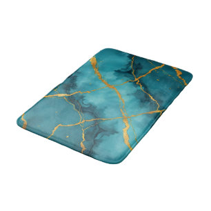 Tapis De Bain Collection tendance en marbre bleu turquoise