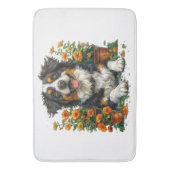 Tapis De Bain Collie Bordure Mignonne En Fleurs (devant Vertical)
