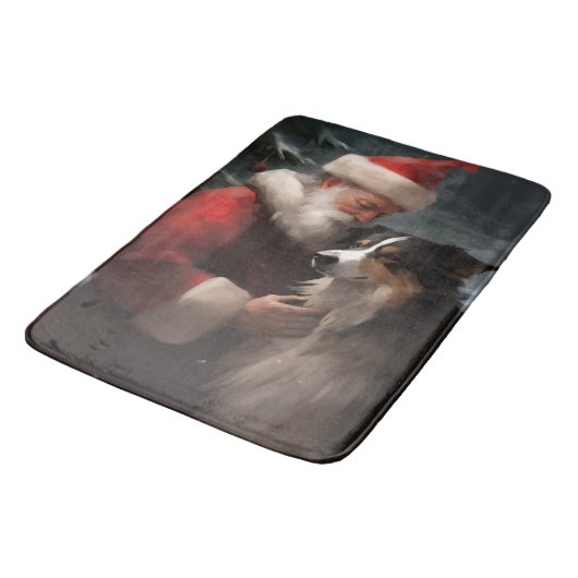 Tapis De Bain Collie frontalier avec Noël Festif du Père Noël (Angle)