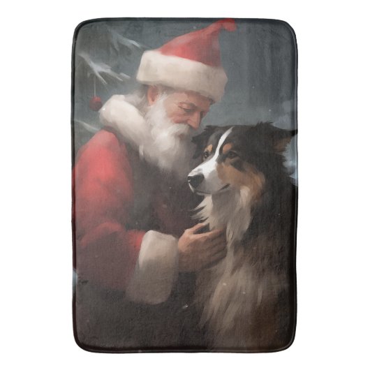 Tapis De Bain Collie frontalier avec Noël Festif du Père Noël (devant Vertical)